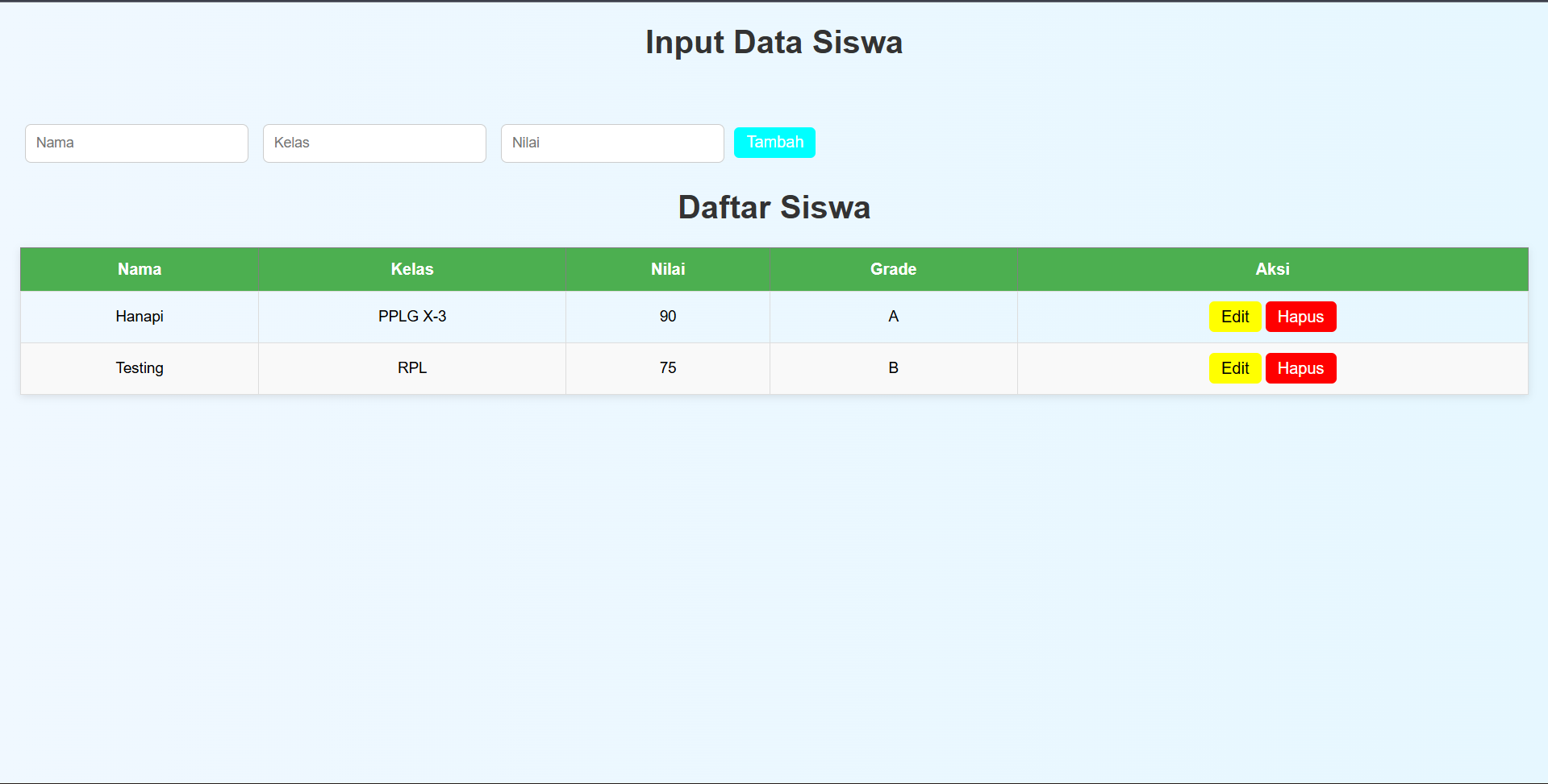 Input Data Siswa